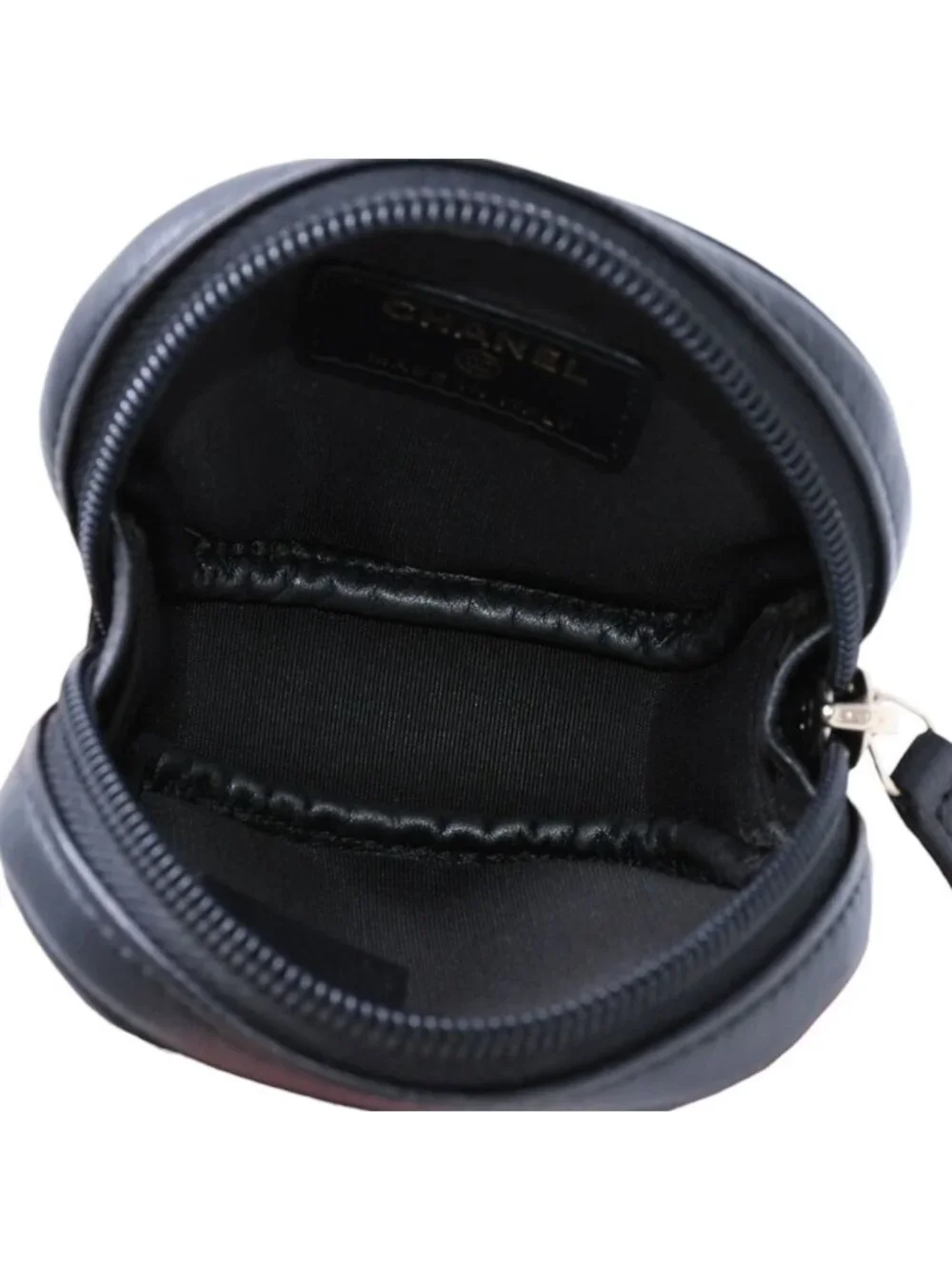 Chanel Coin Purse CC Logo Round Leather Black Gold